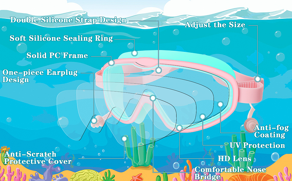  2件儿童大框泳镜套装