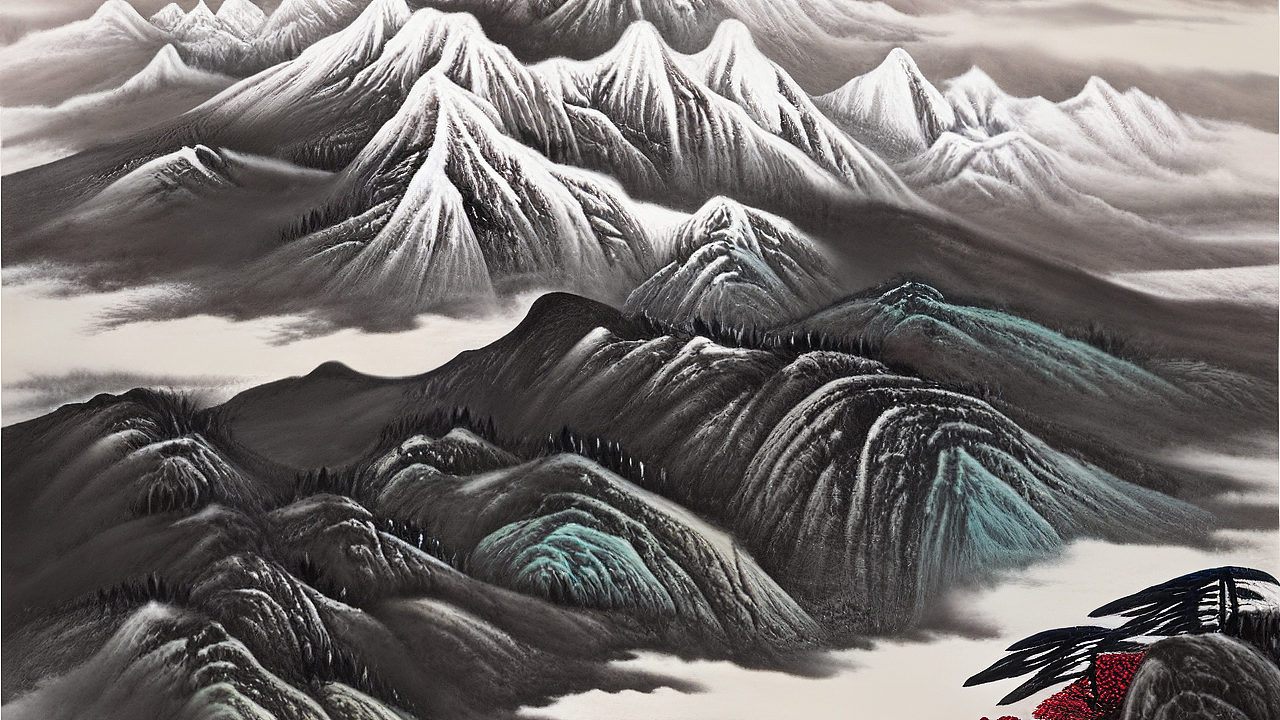 作品合集冰山一角之山水画迎客松会客厅背景画面贡嘎山