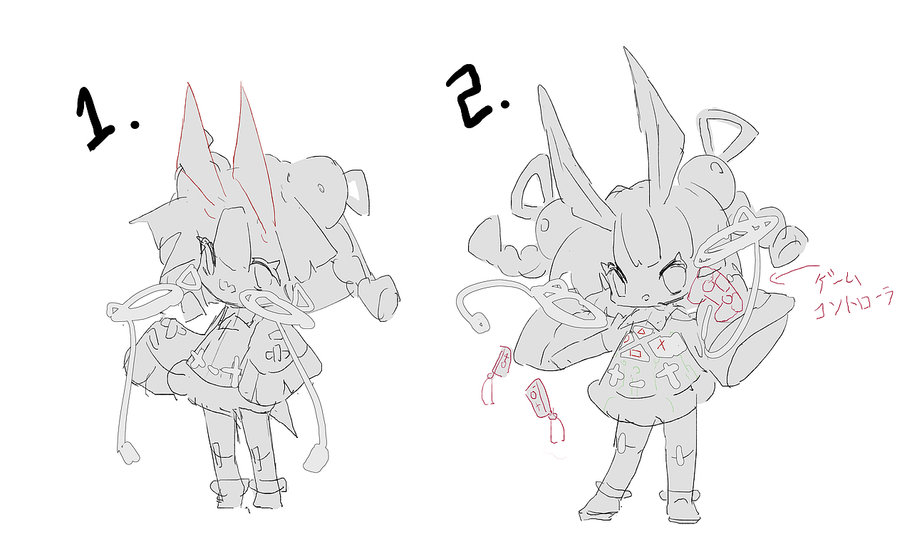 立绘草案，考虑到留给角色的空间较小，竖构图比较合适。沟通后选择了1