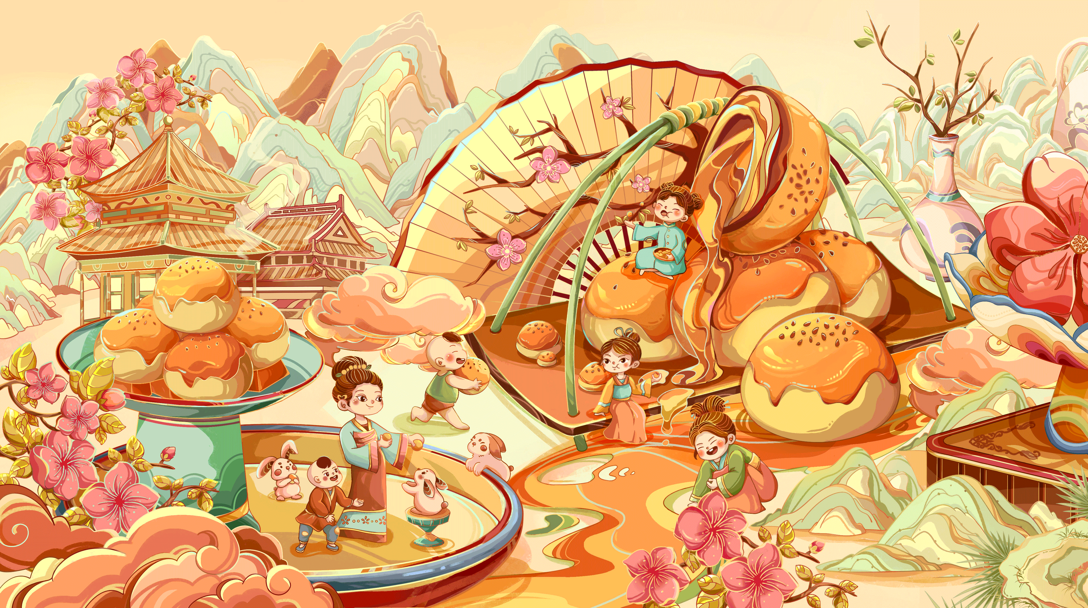国潮插画 | 新中式糕点长卷（图ZMzEwMjY2NTQw） - 商业插画 - 站酷设计师晚容原创素材 - 站酷ZCOOL