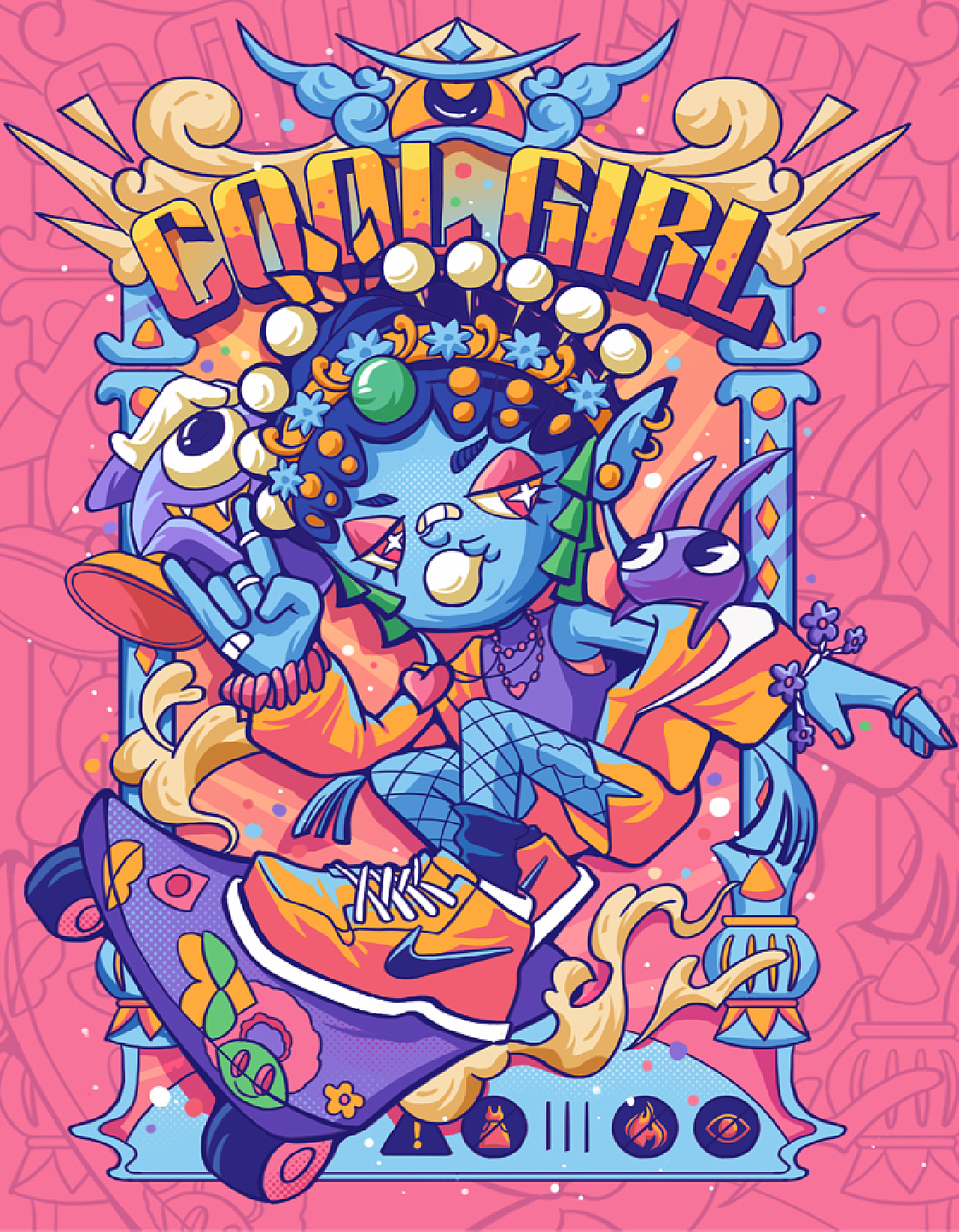 cool girl 国潮插画