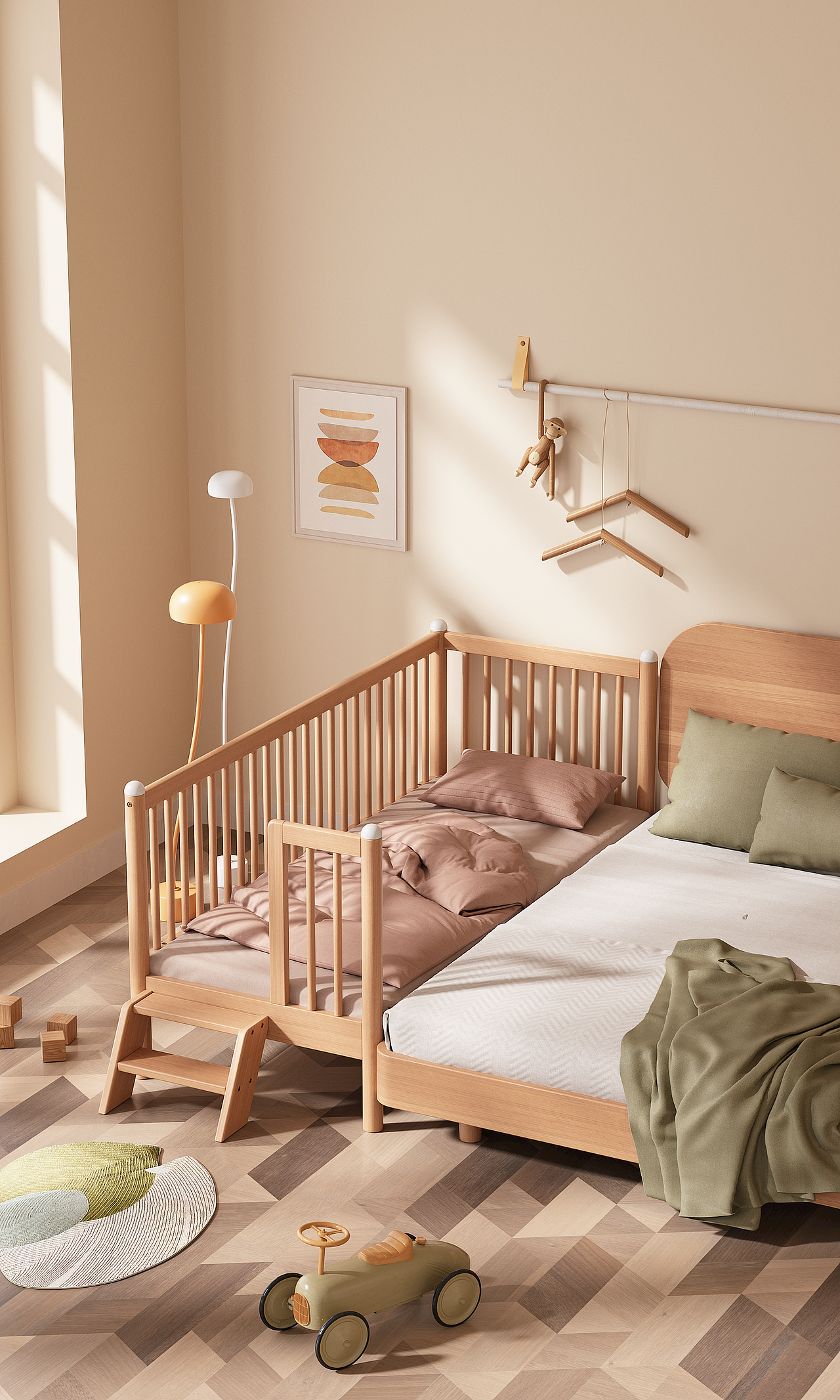 C4D/OC电商榉木儿童床渲染