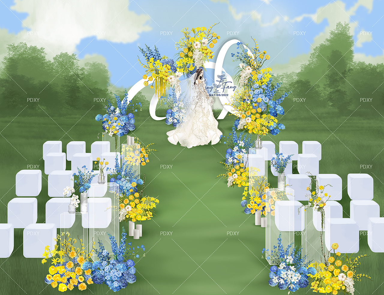 小众蓝黄撞色婚礼效果图（图ZMzA2OTEyODEy） - 其他 - 站酷设计师拍打小雨原创素材 - 站酷ZCOOL