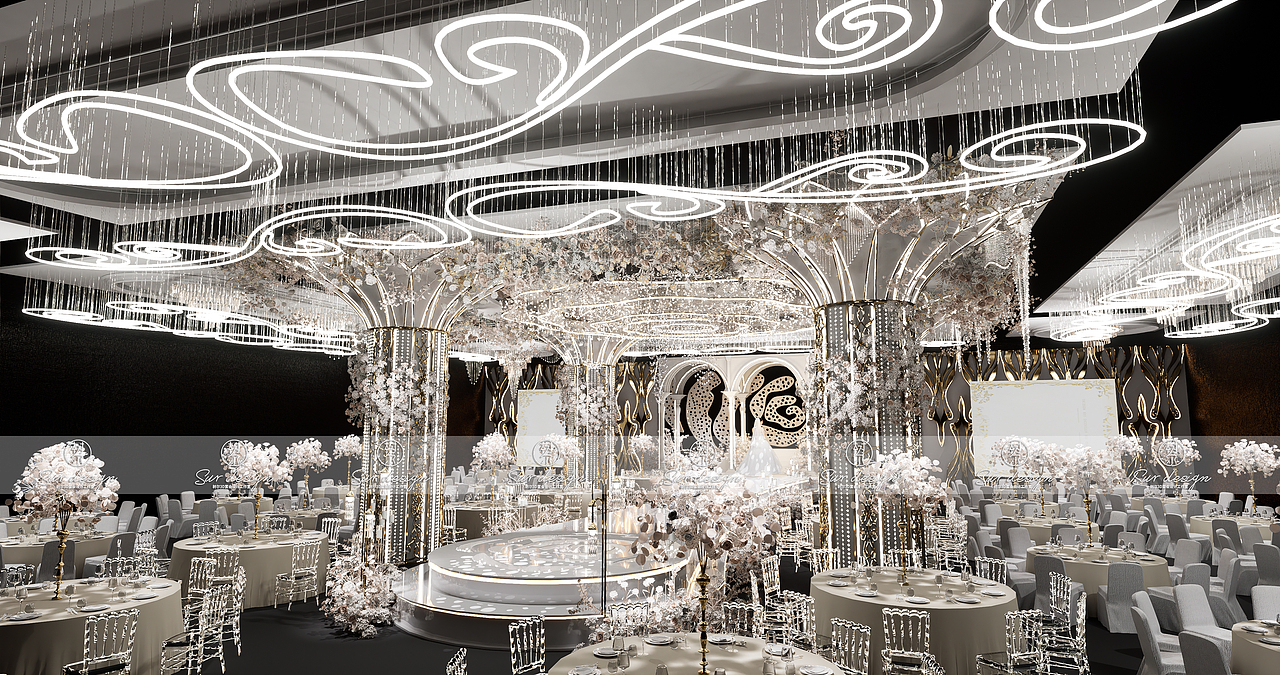 SurDesign香槟色婚礼宴会3D效果图（图ZMzEzMzUwNjM2） - 舞台美术 - 站酷设计师树尔婚礼堂设计原创素材 - 站酷ZCOOL