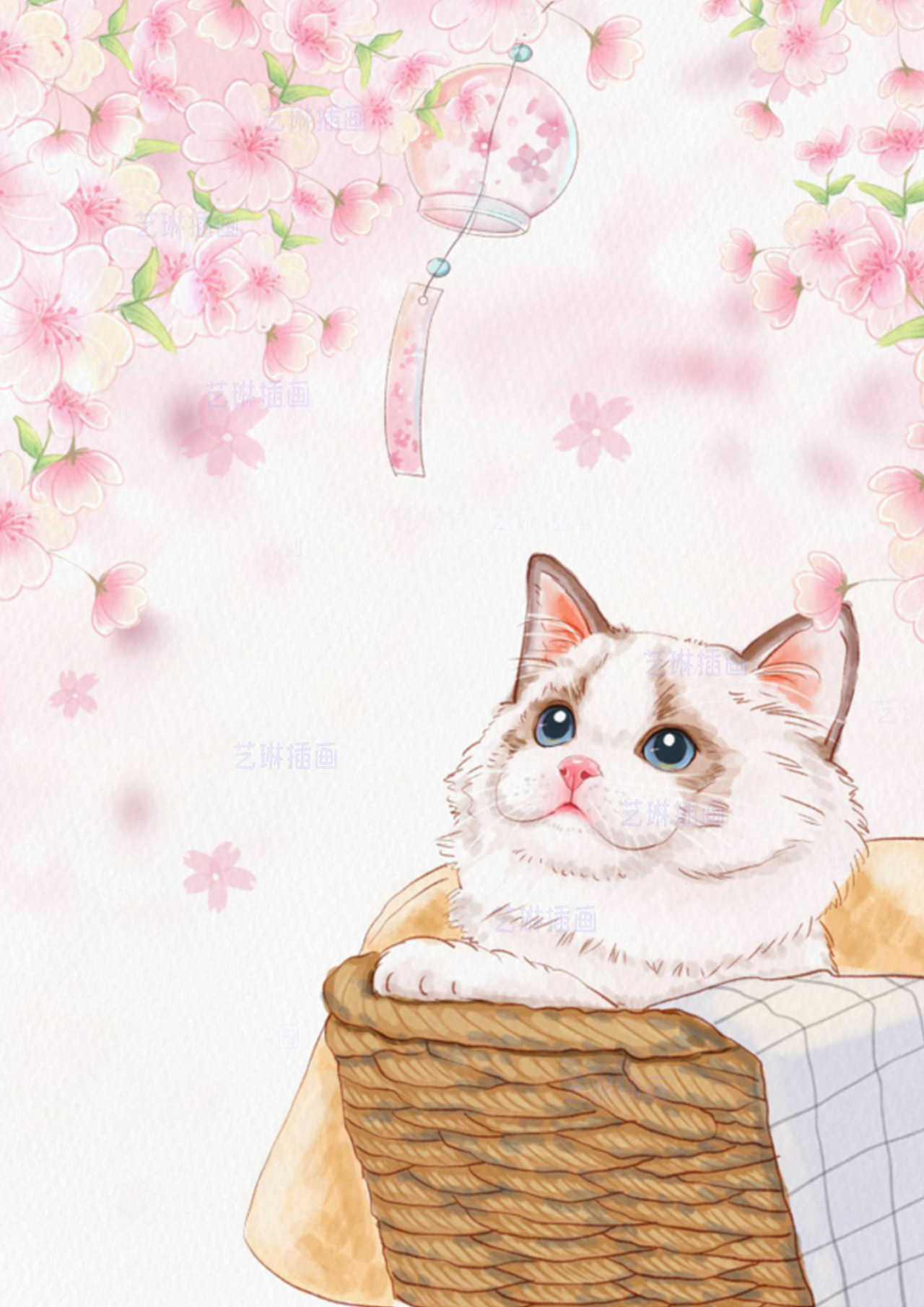 动物宠物猫咪樱花系列水彩板绘治愈系商业插画（图ZMjk2NDU1NTI0） - 艺术插画 - 站酷设计师艺琳插画原创素材 - 站酷ZCOOL
