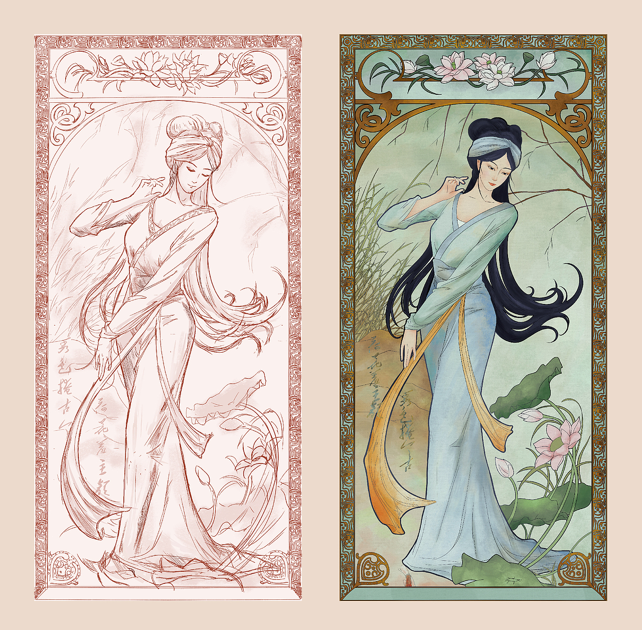 CGZ火星创想社 × 四大美女系列插画-古典美-穆夏风