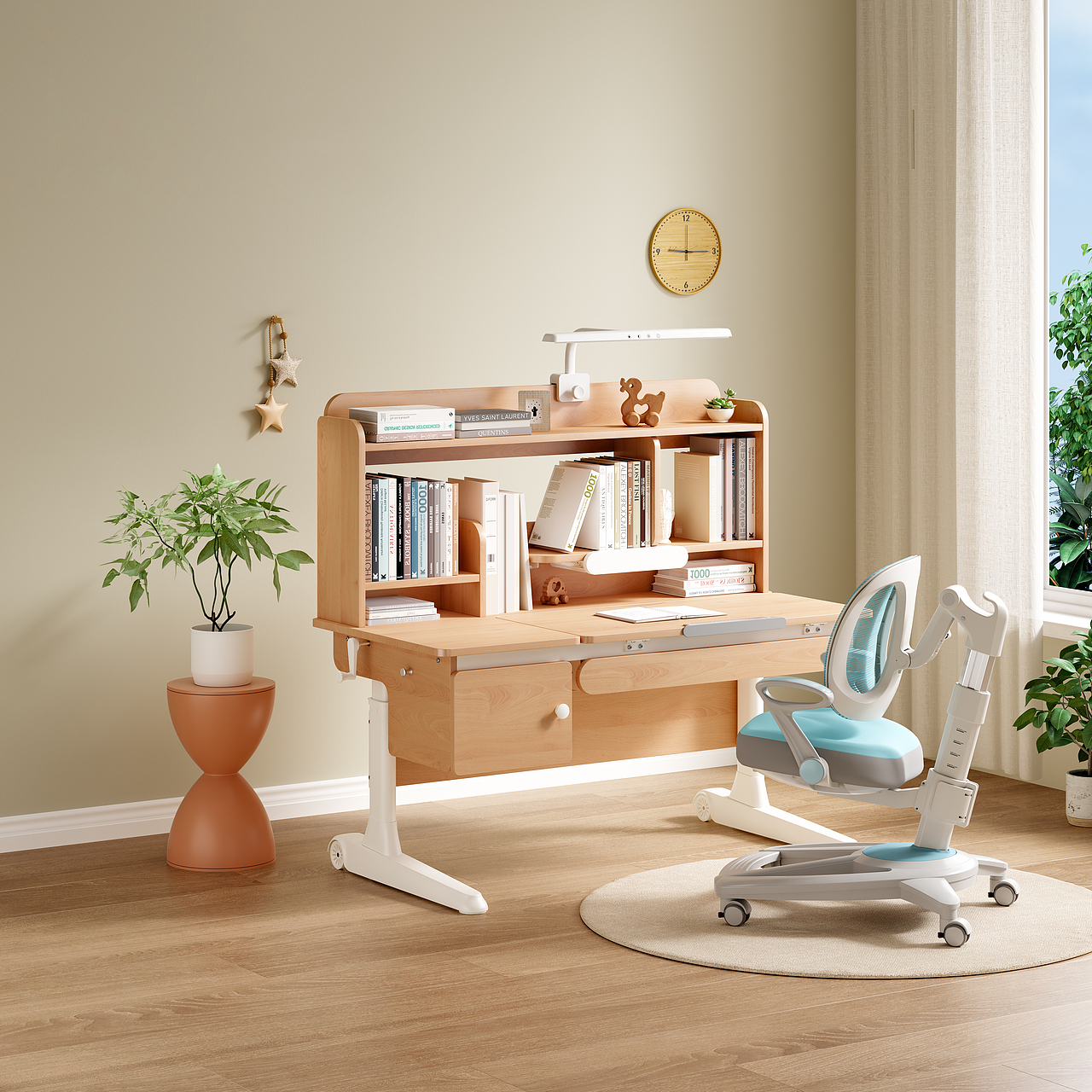 实木儿童桌椅渲染