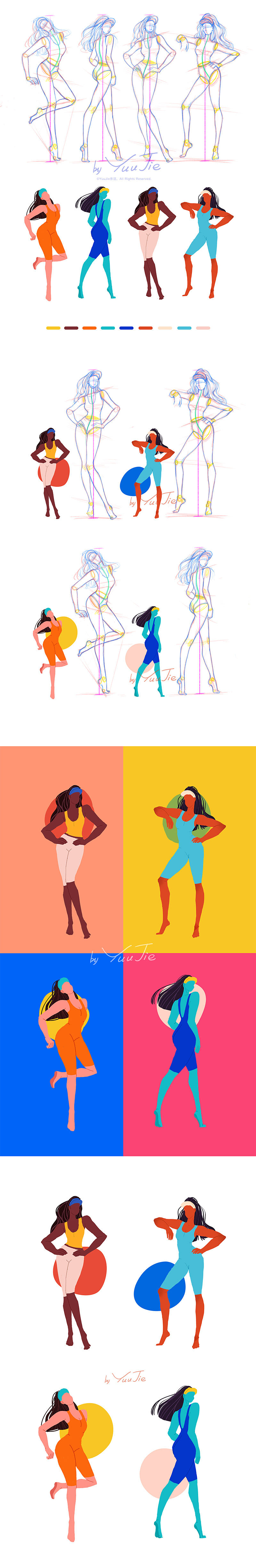 《运动女孩》趣味扁平人体形态插画