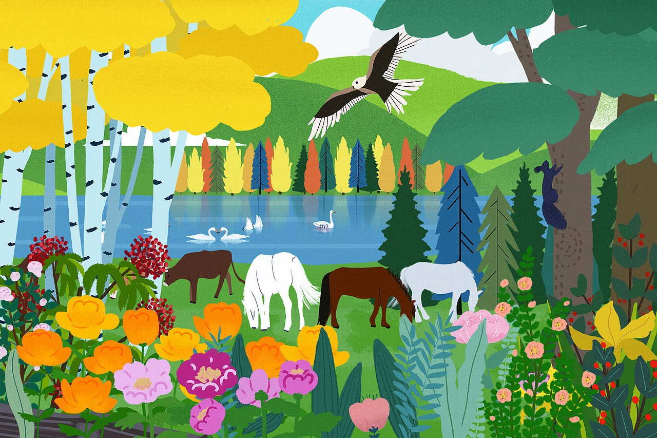 扁平风系列插画-我走过的喀纳斯