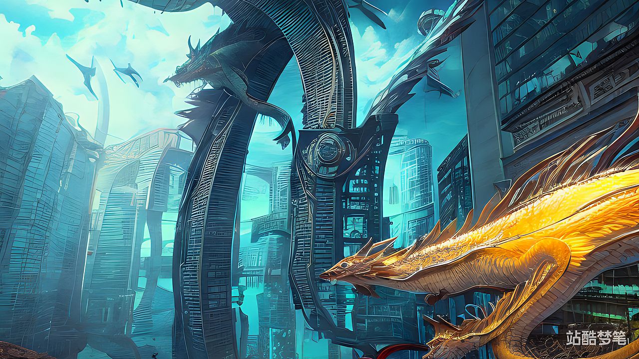 #站酷梦笔#鱼跃龙门，赛博朋克