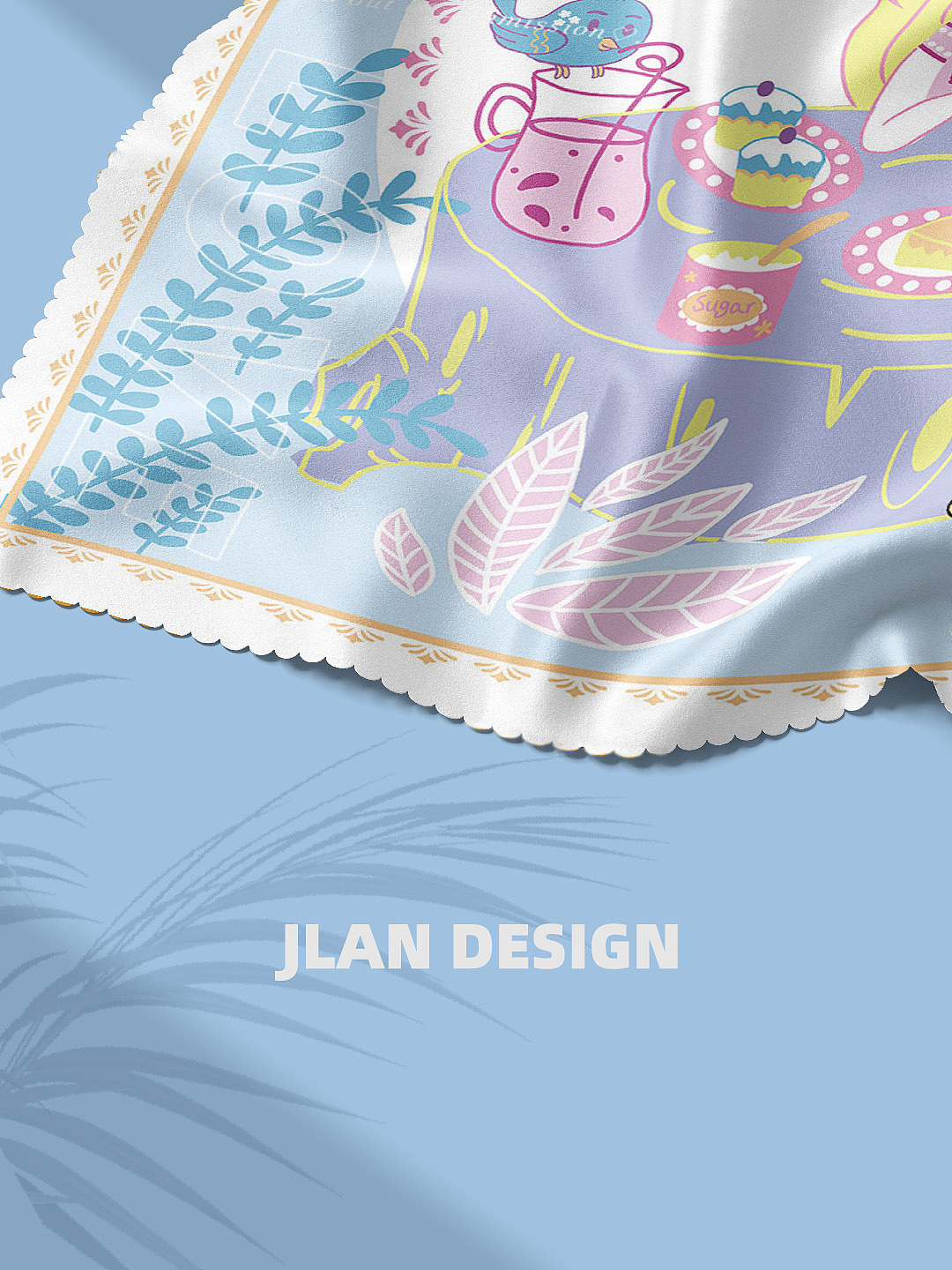 丝巾设计|甜美可爱插画变身小方巾