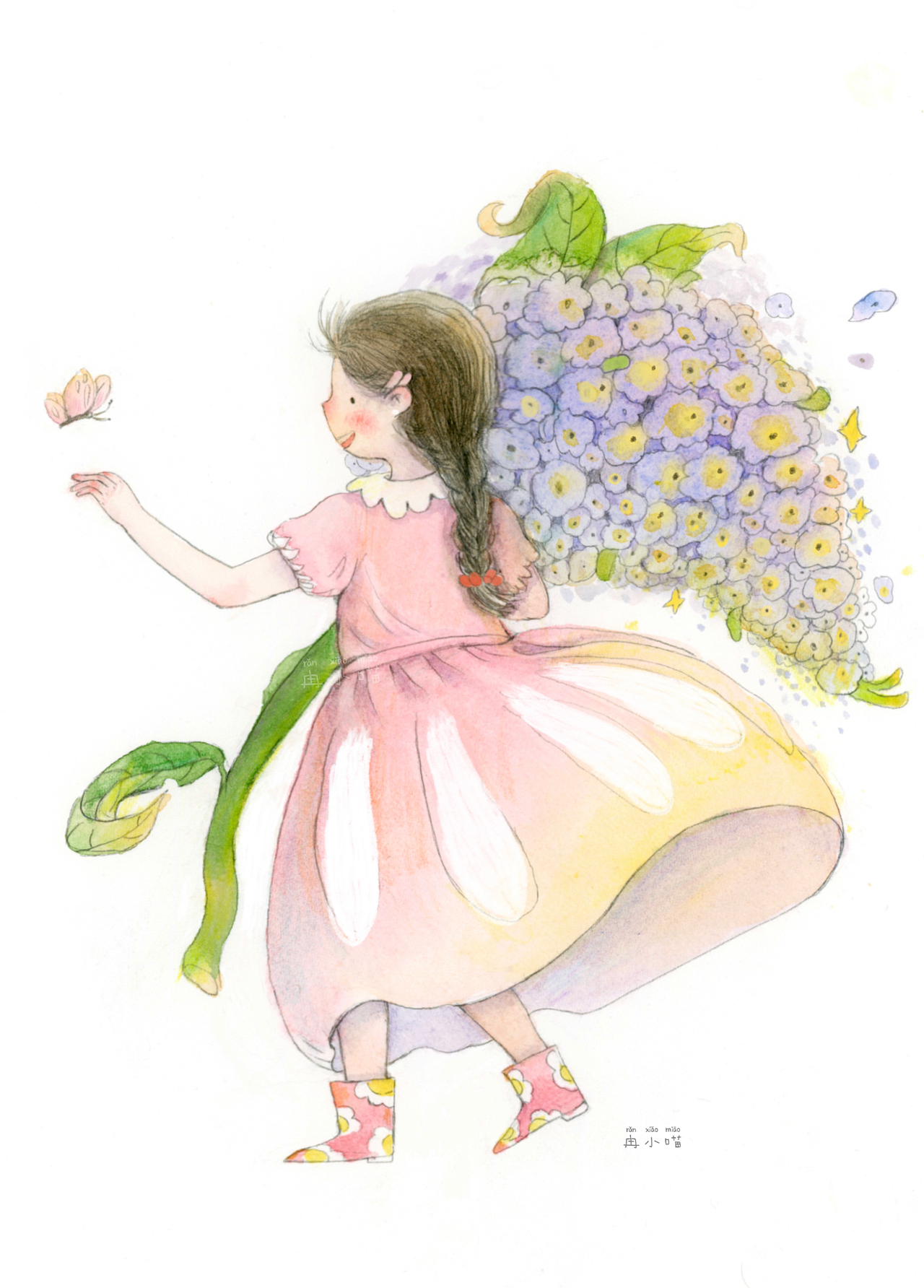 原創(chuàng)插畫 - 花花與小女孩（圖ZMzM2NzgwMzM2） - 繪本 - 站酷設計師冉小喵y原創(chuàng)素材 - 站酷ZCOOL