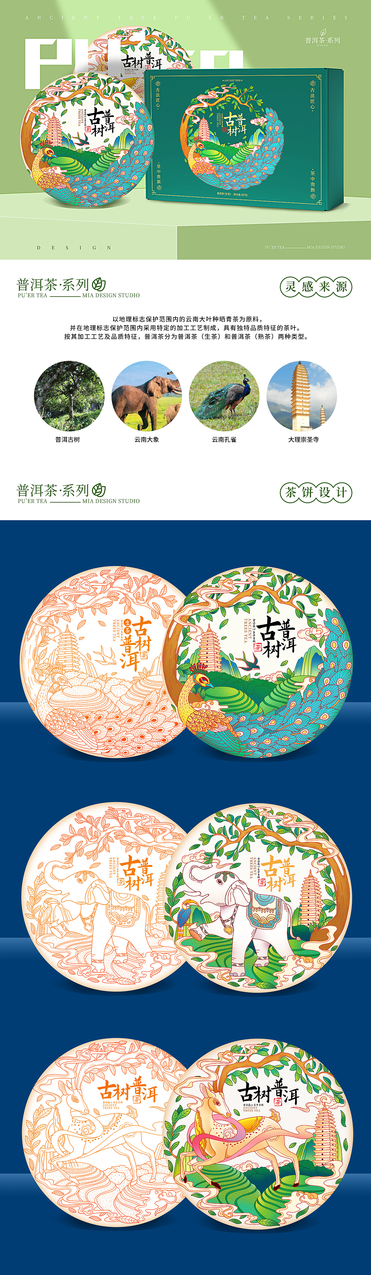 中国风普洱茶系列包装插画（图ZMzMyNDczMjky） - 包装 - 站酷设计师杨阿鸭原创素材 - 站酷ZCOOL