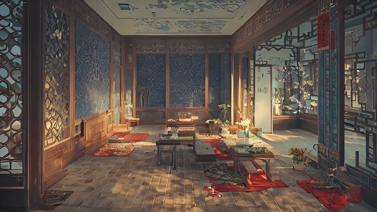 AI 古典华丽的古风室内