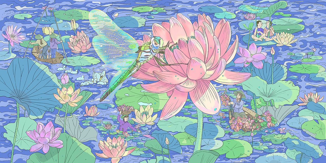 【学员作品】小蜻蜓-《江南可采莲》_冯渡插画工作室-站酷zcool