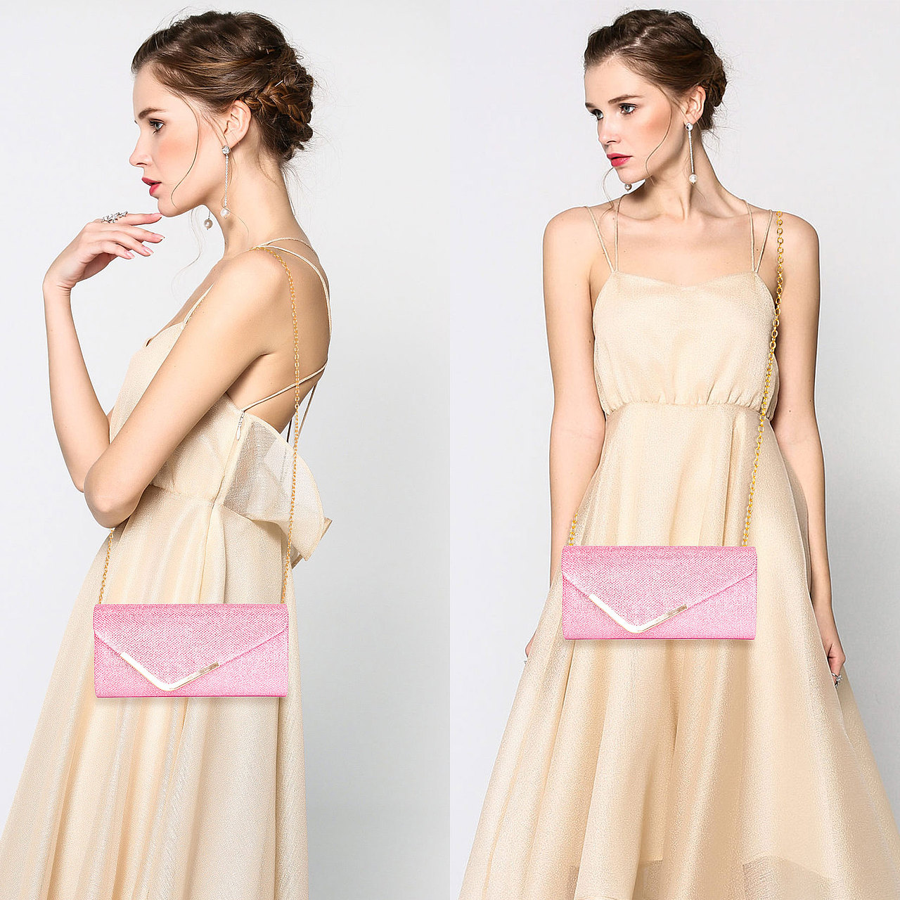 斜口晚宴包黑色,粉色,金色