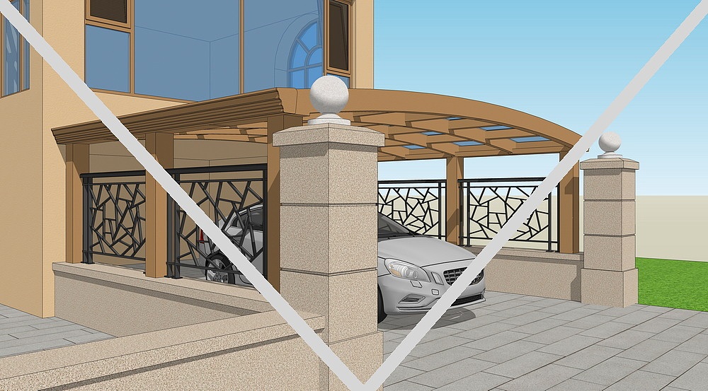 车库棚设计效果图S2036
