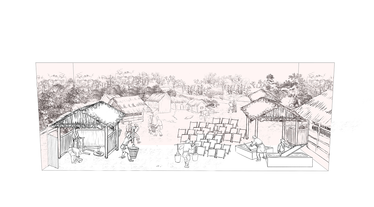 天工开物-造纸微缩模型线稿-草稿