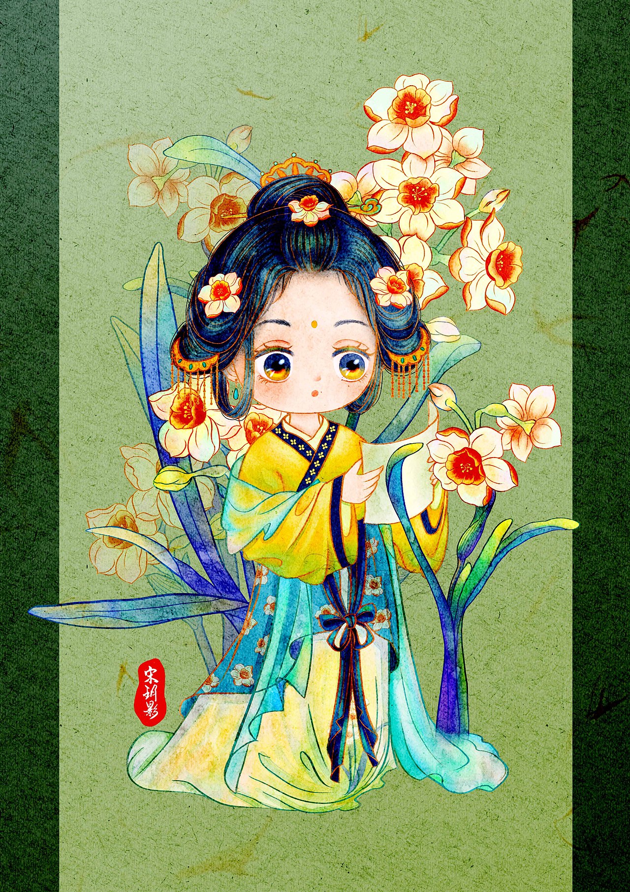 十二花神-水仙（图ZMzQ1MDMzMTI4） - 商业插画 - 站酷设计师宋玥影爱画画原创素材 - 站酷ZCOOL
