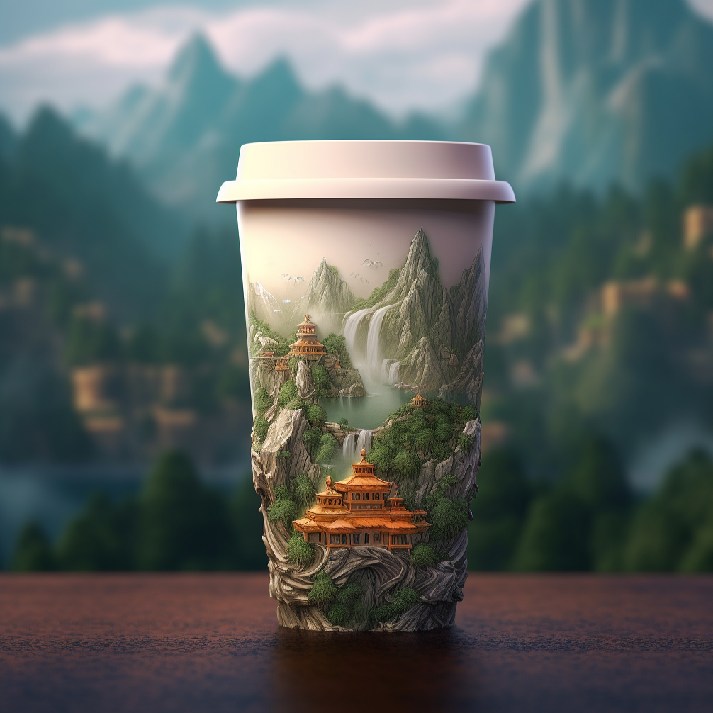 AI山水画奶茶杯