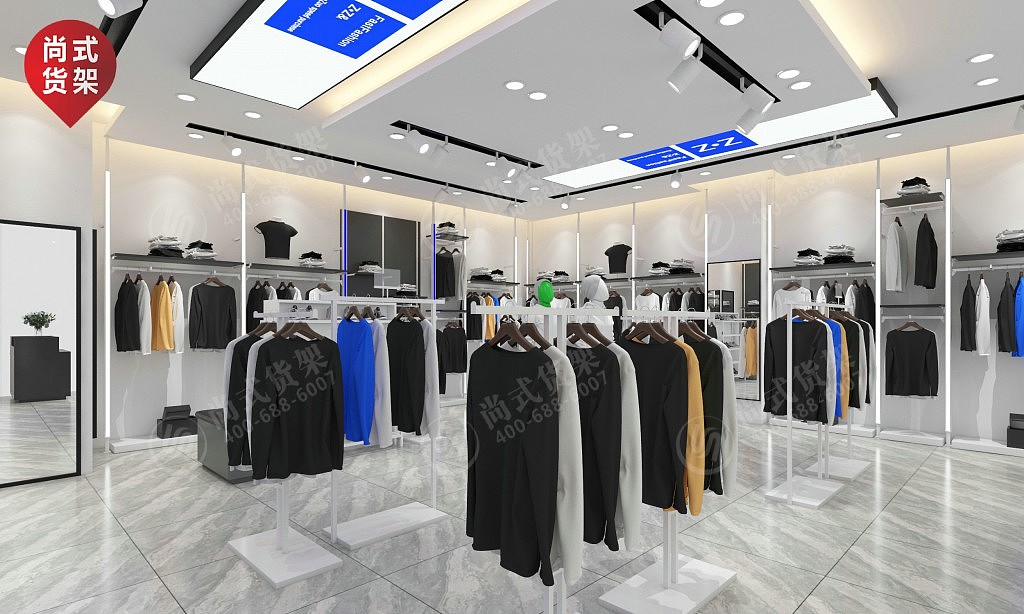 蓝色亚克力背板柜天地柱靠墙高架童装系列货架设计（图ZMzIxMzY3OTY4） - 其他 - 站酷设计师gzshang原创素材 - 站酷ZCOOL