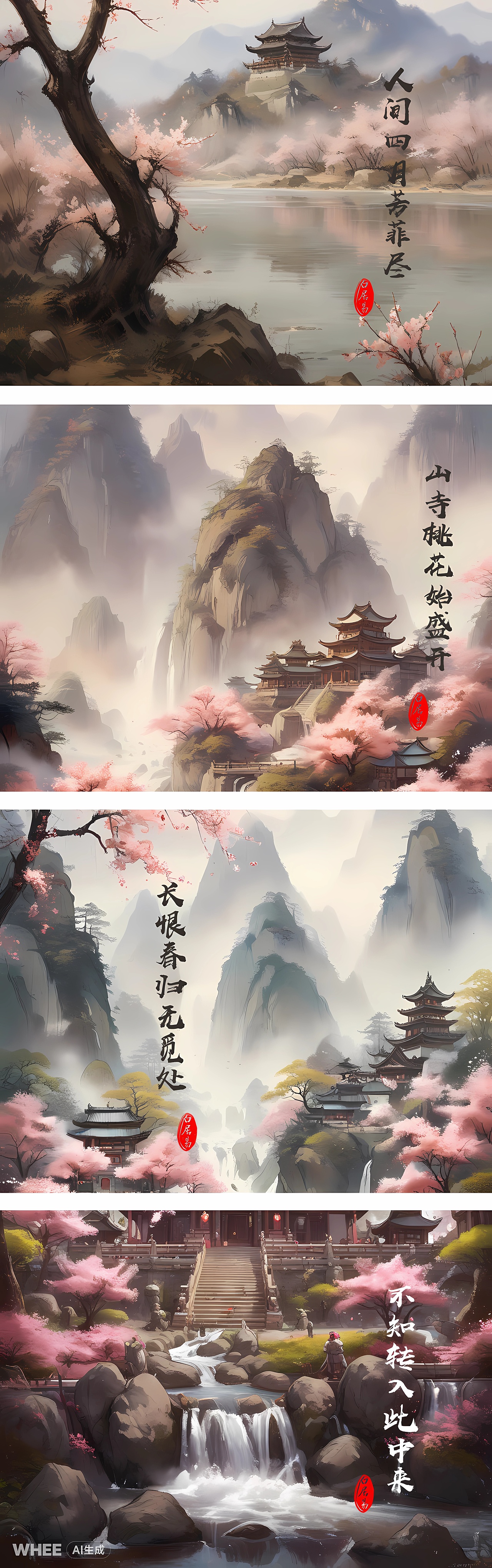 人间四月芳菲尽，山寺桃花始盛开~（图ZMzY1OTUyOTg4） - AI作品 - 站酷设计师推格艺术原创素材 - 站酷ZCOOL