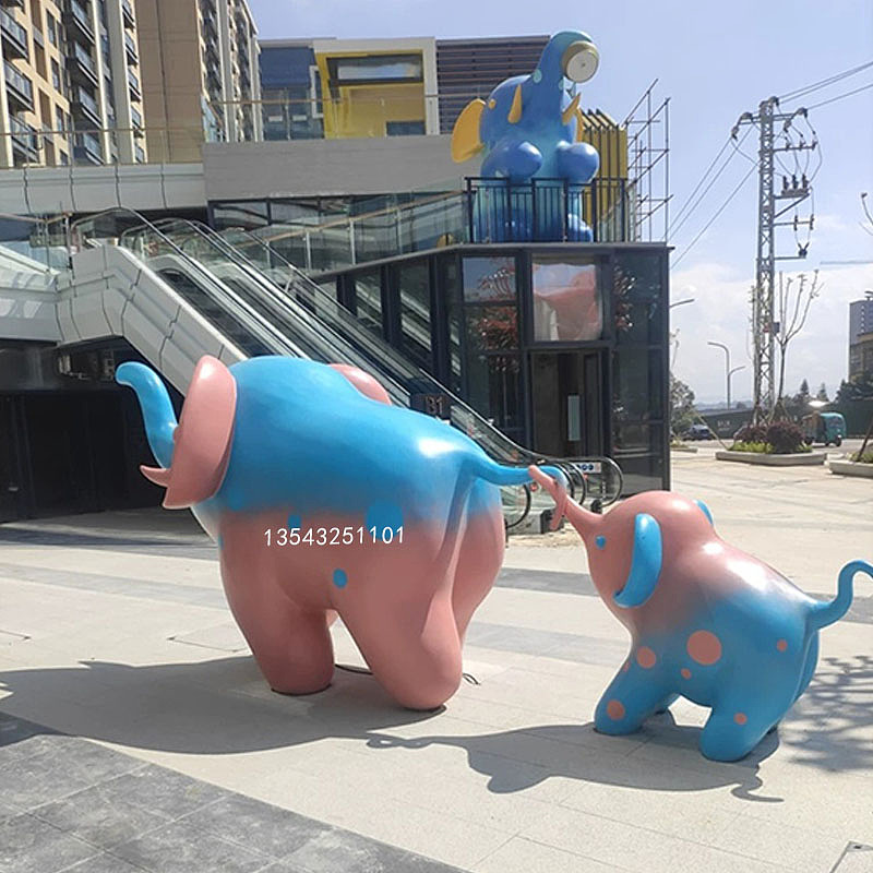 玻璃钢彩绘大象雕塑