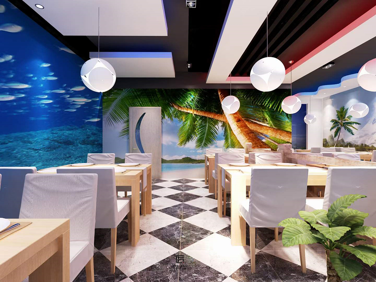 海鲜餐厅设计案例 | 一个深邃灵动的海底世界（图ZMzU1MjY5MTg4） - 酒店餐饮设计 - 站酷设计师欣欣爱设计吖原创素材 - 站酷ZCOOL