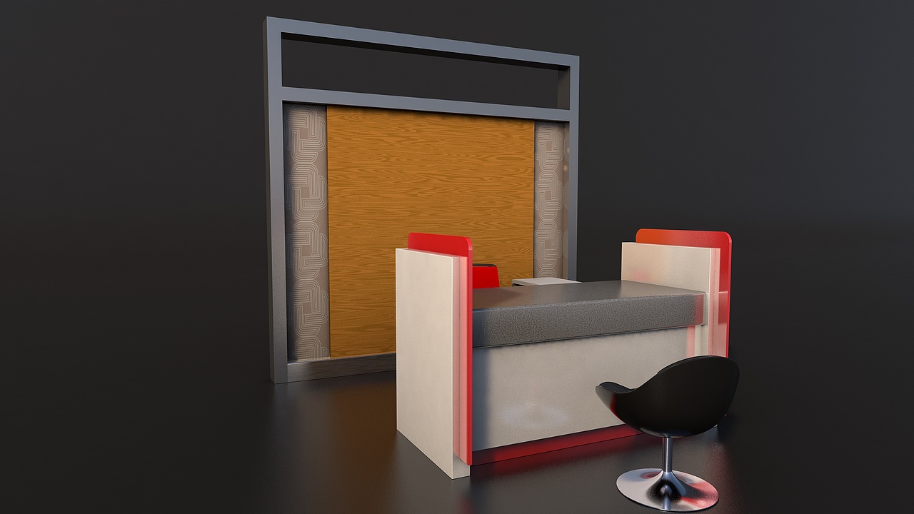 C4D-银行桌椅屏风