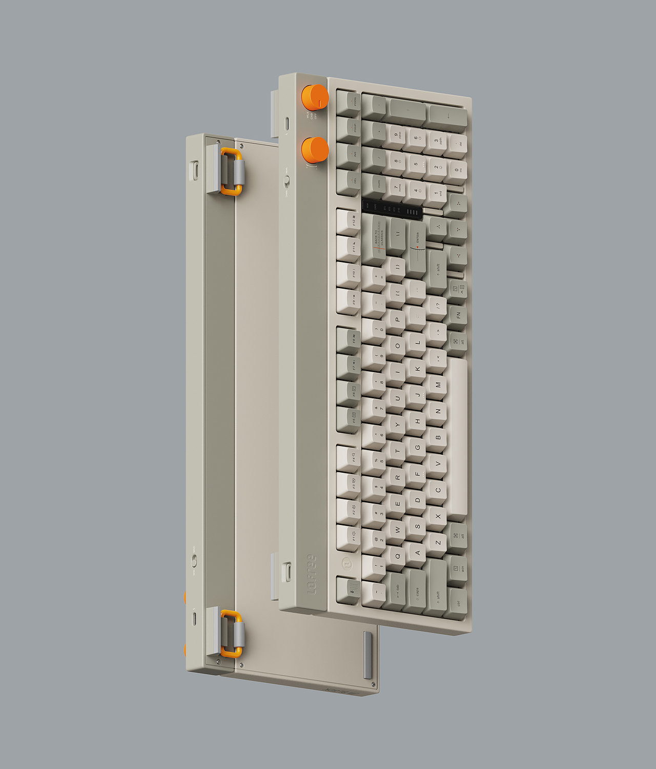 定义阶段:
它是一款相对标准键位布局的键盘,整齐,线条干练,极简的,带有轻微复古气息的感觉,没有夸张的造型曲线,没有刻意和过度的修饰感,由简单几何形体构成,比列协调,经久耐看。嗯,这是洛斐一直以来遵循的设计理念。由此我们想到了博朗的设计风格,想到了包豪斯主义,是的,致敬经典,是为了成为经典。