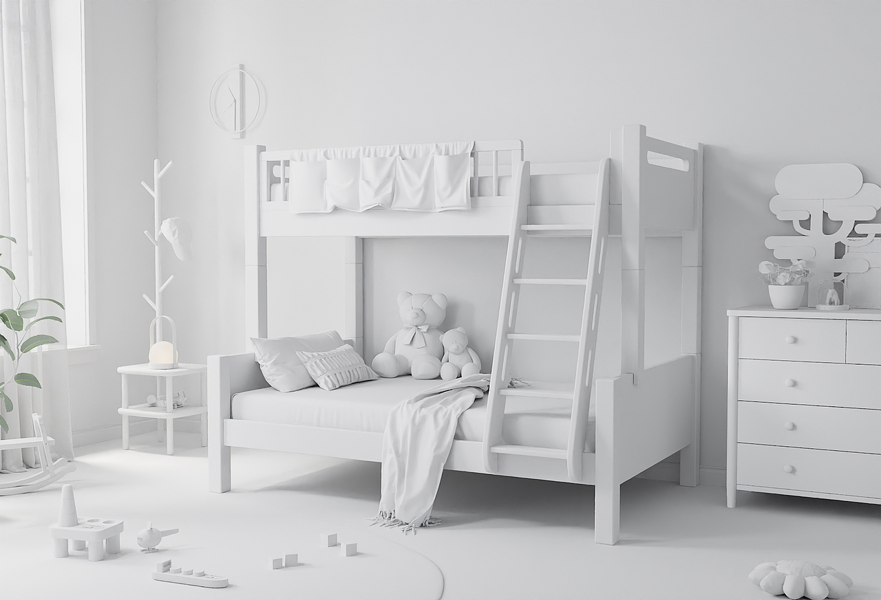 儿童实木双层床渲染作品（图ZMzMwMDkyMTE2） - 建筑/空间 - 站酷设计师焦点3D写实小组原创素材 - 站酷ZCOOL