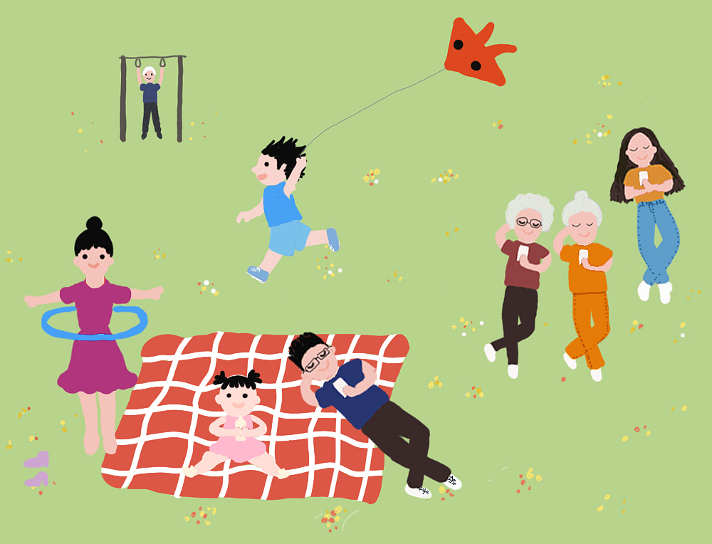 周末草坪一家人