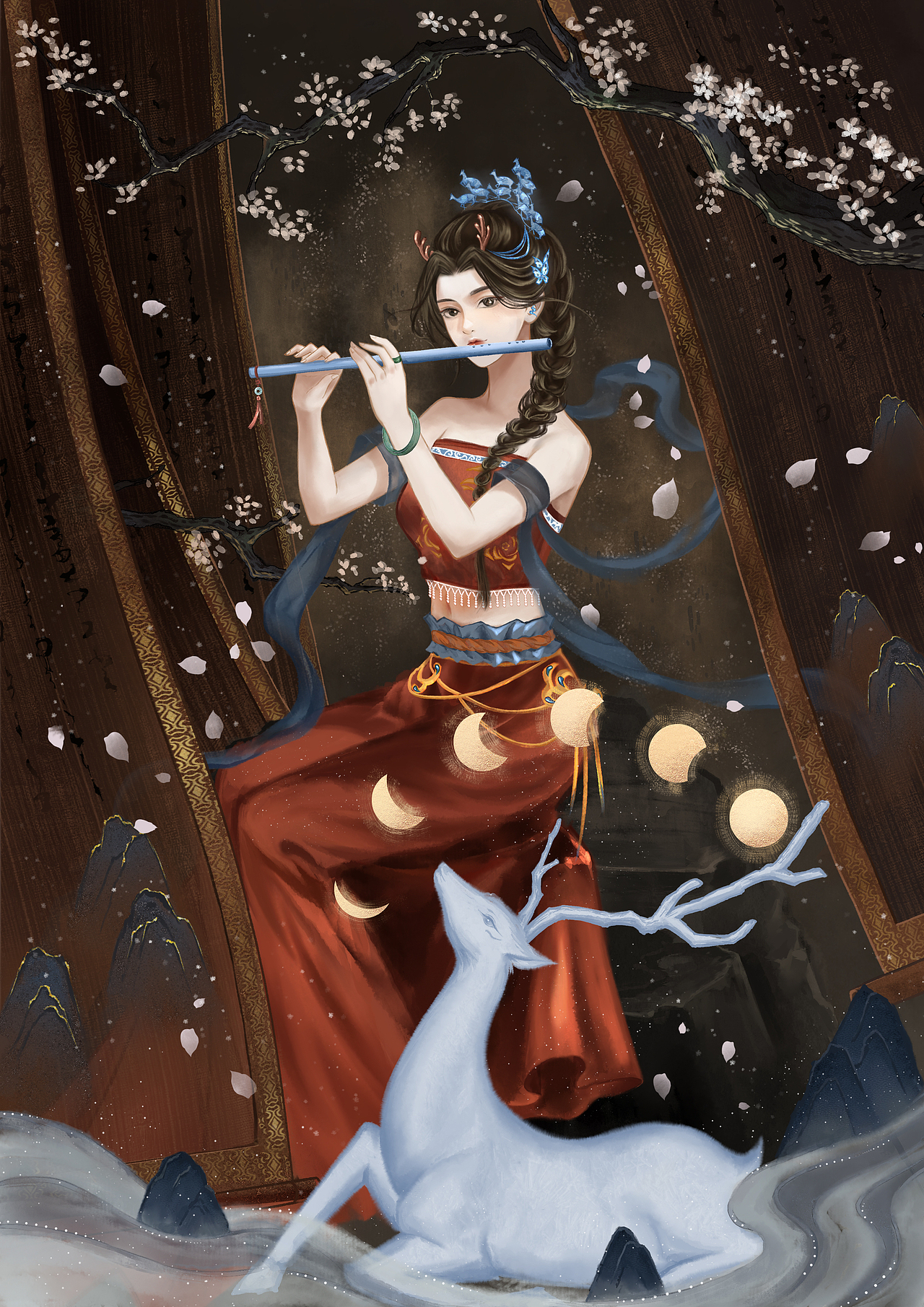【动物拟人】鹿女单人插画（图ZMzQzNTAyNDcy） - 商业插画 - 站酷设计师画画的晖言原创素材 - 站酷ZCOOL