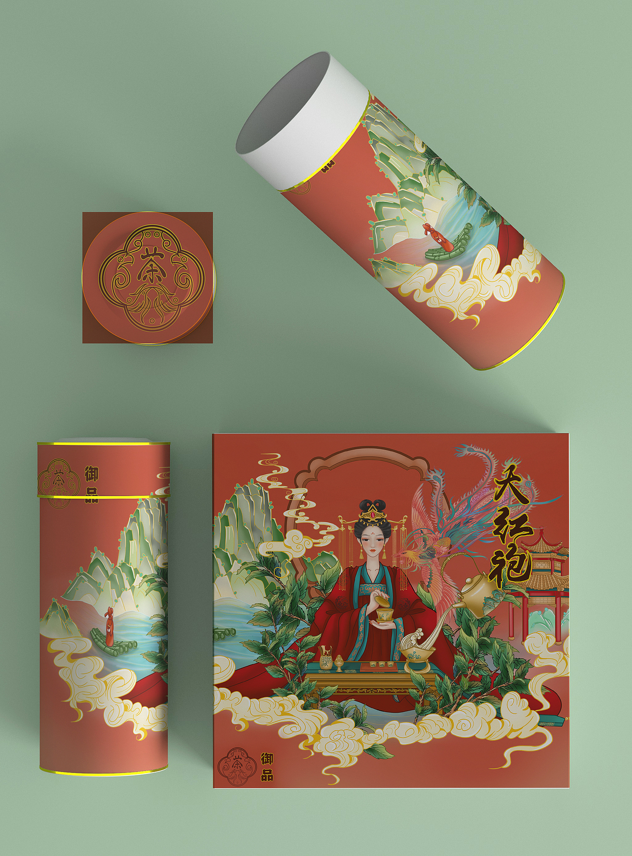 御品大紅袍茶葉包裝（圖ZMzA0NTM2MDU2） - 商業(yè)插畫 - 站酷設(shè)計(jì)師插畫師江南原創(chuàng)素材 - 站酷ZCOOL