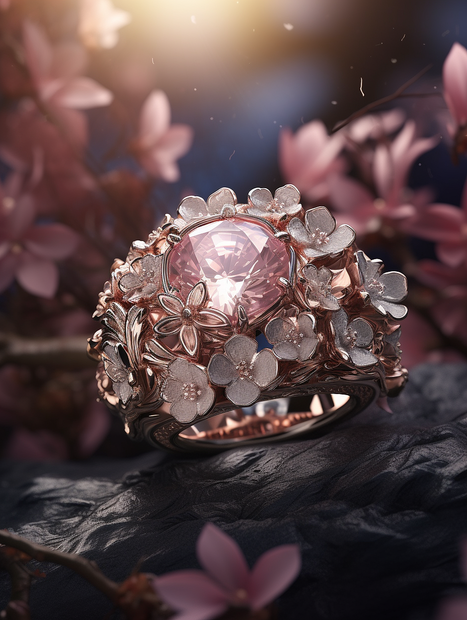 Midjourney AI 樱花主题戒指 珠宝系列