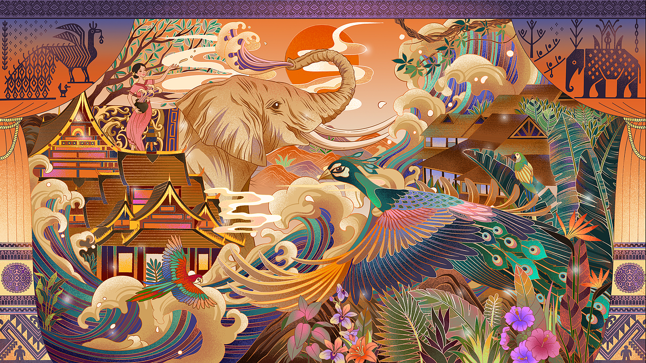 城市印象绘插画作品——西双版纳-景洪