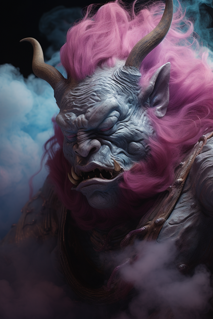 超写实动物插画风格的紫色烟雾魔鬼