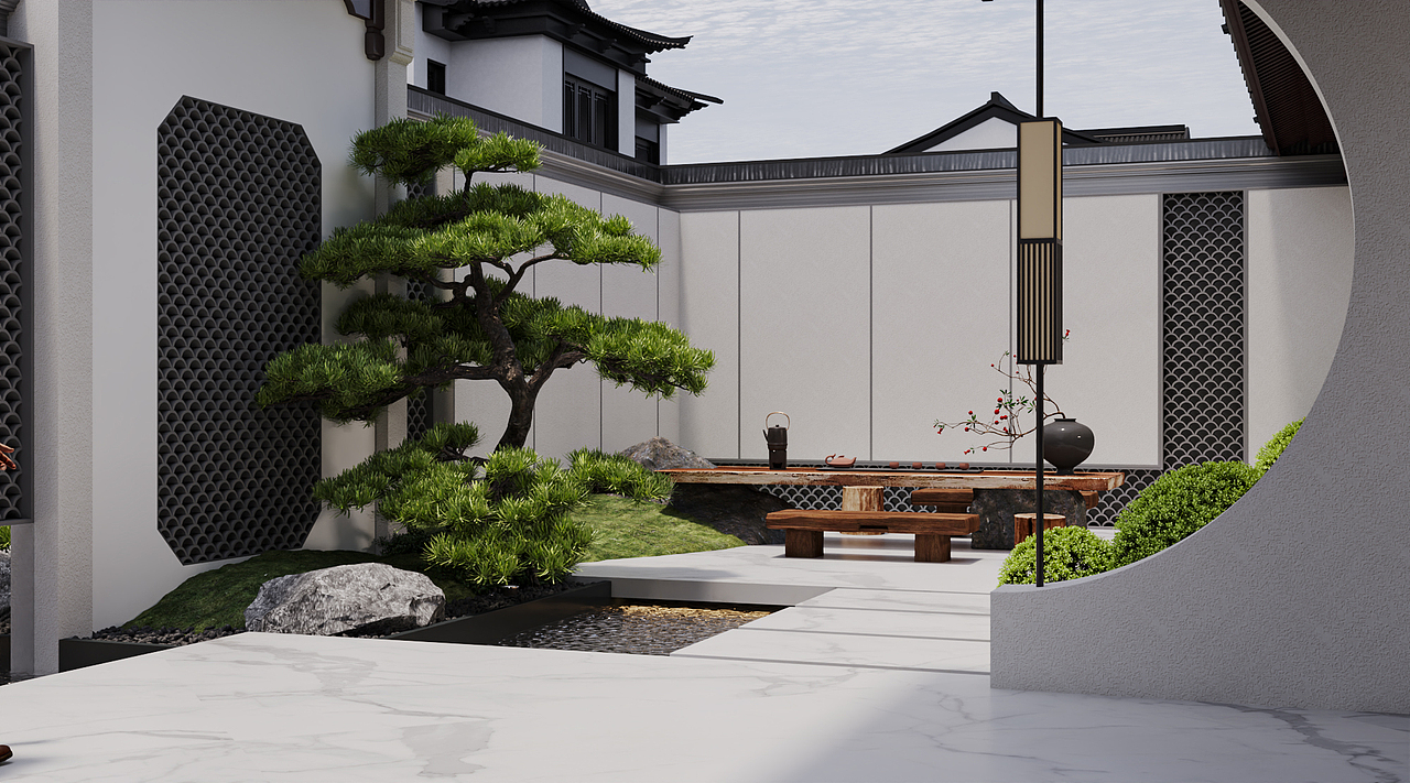 新中式庭院渲染