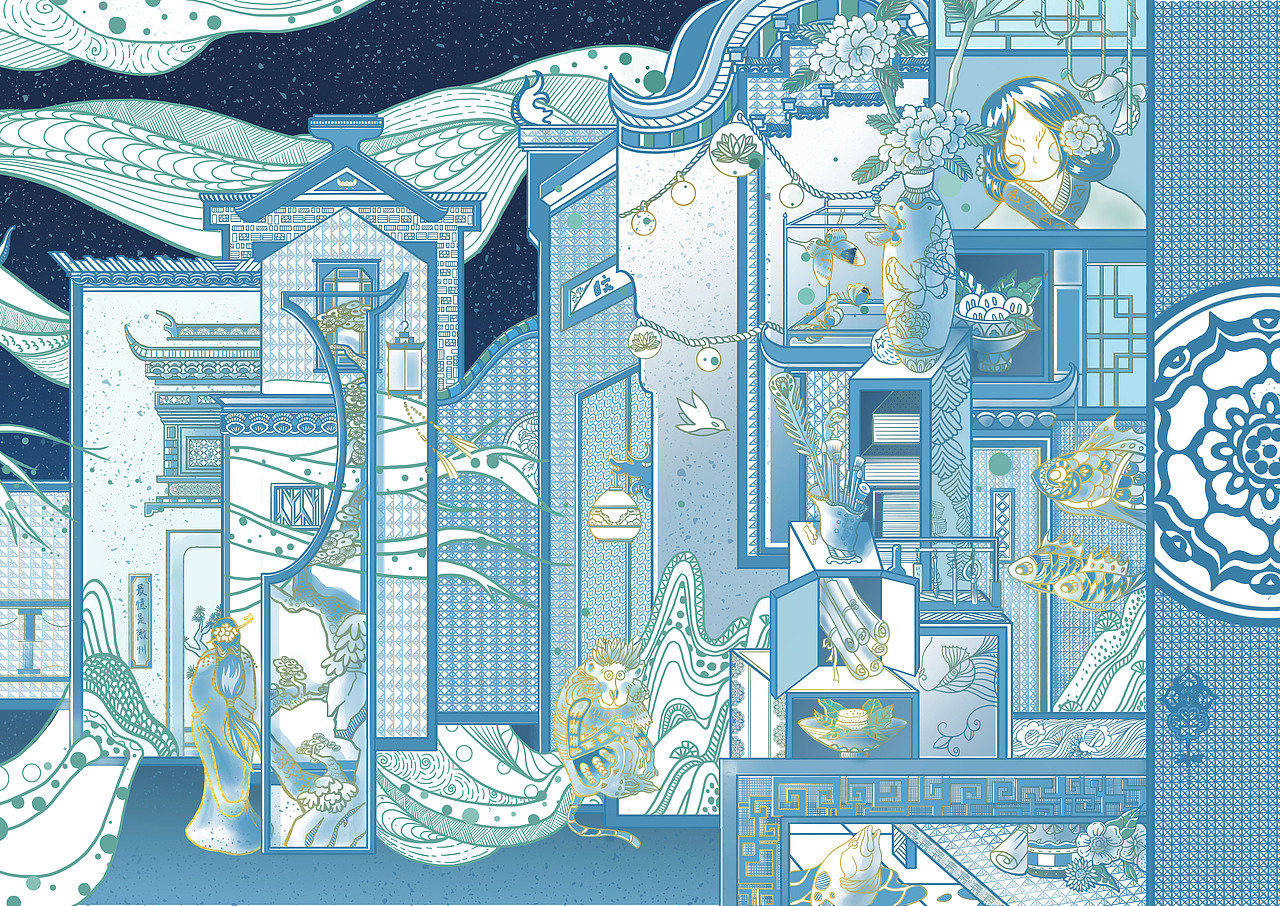 最忆是徽州（安徽城市插画系列）（图ZMzQ1NzU0Mzg4） - 商业插画 - 站酷设计师X_X一只星原创素材 - 站酷ZCOOL