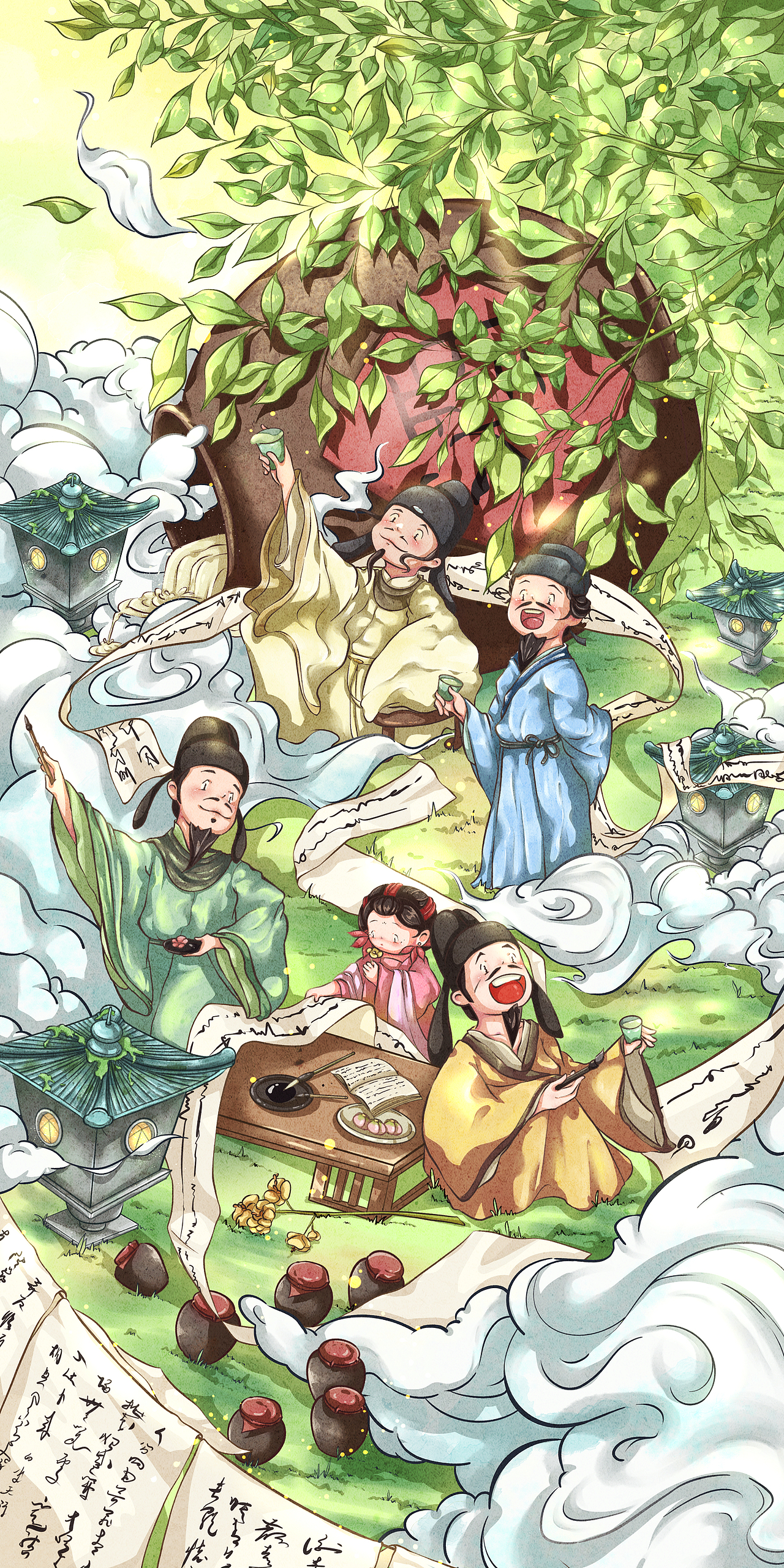 搞个｜雅集｜聚一聚｜唐代四诗人（图ZMzQwMzM1OTky） - 商业插画 - 站酷设计师杉小杉原创素材 - 站酷ZCOOL