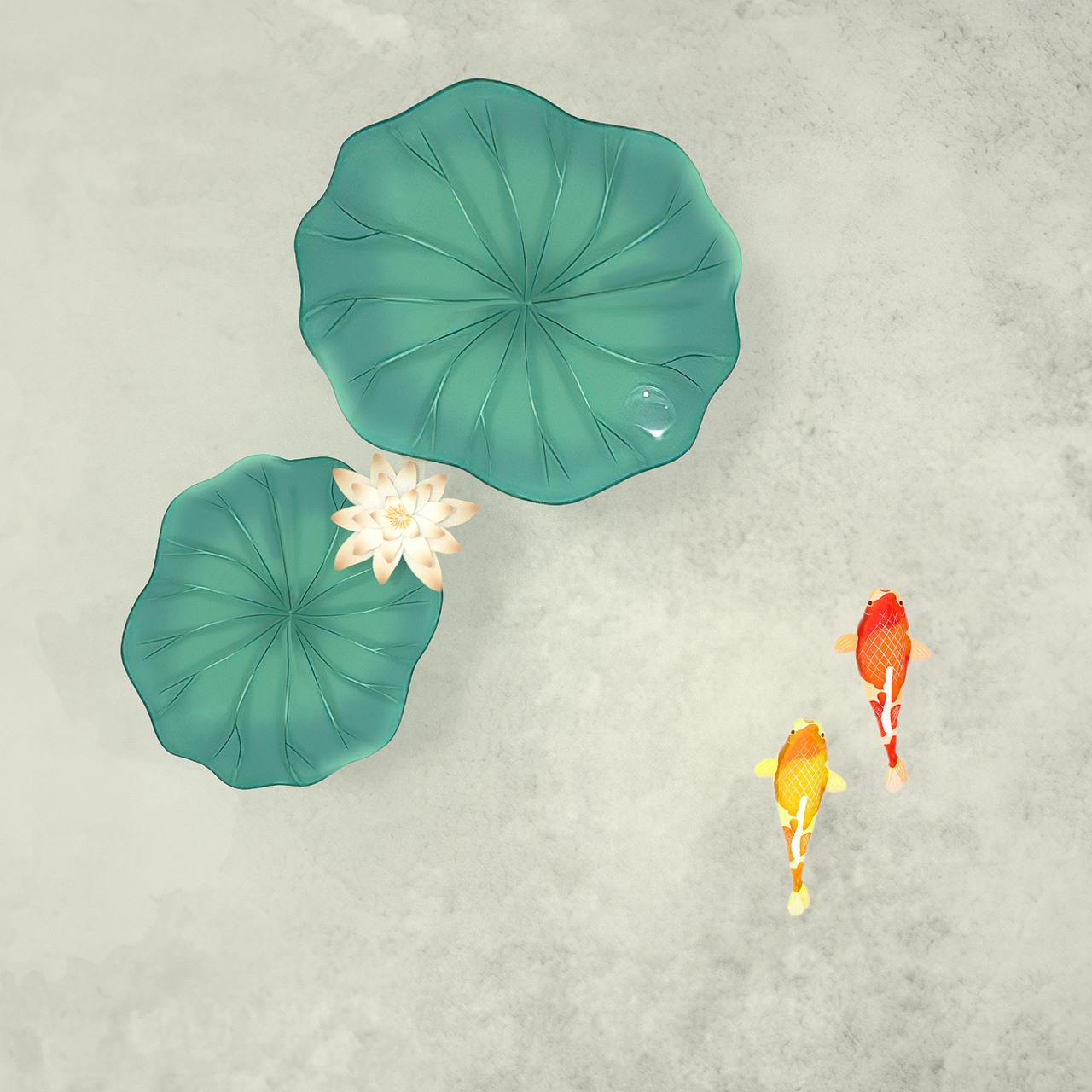 c4d国风水墨三维效果动画 古风荷塘锦鲤