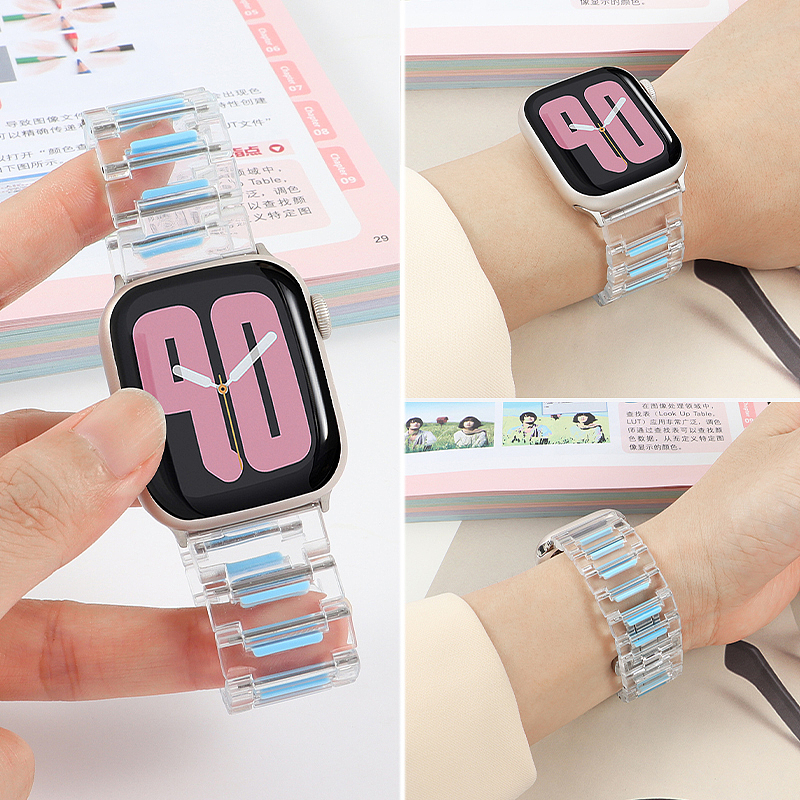 适用苹果手表水晶树脂亚克力透明表带详情页 产品表带