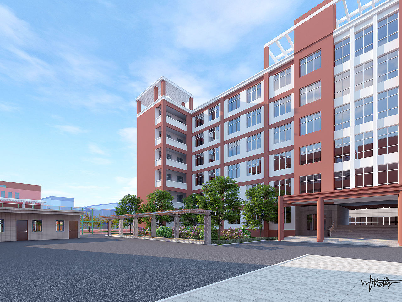 室外效果图|学校外观+鸟瞰图