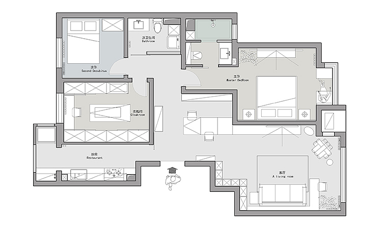 原木+水泥组合太酷了,餐厨一体+转角柜布局显大又通透