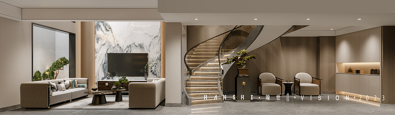 新中式别墅一瀚世表现（图ZMzM0MzIwNjAw） - 家装设计 - 站酷设计师瀚世表现Tyc原创素材 - 站酷ZCOOL