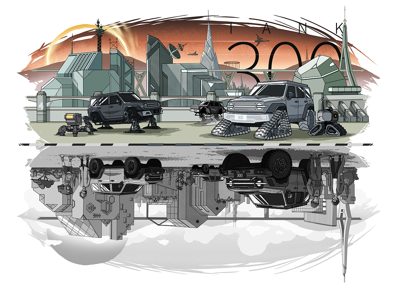 坦克300全景插画（图ZMzY3Mzc4NDQw） - 商业插画 - 站酷设计师左逍唯原创素材 - 站酷ZCOOL
