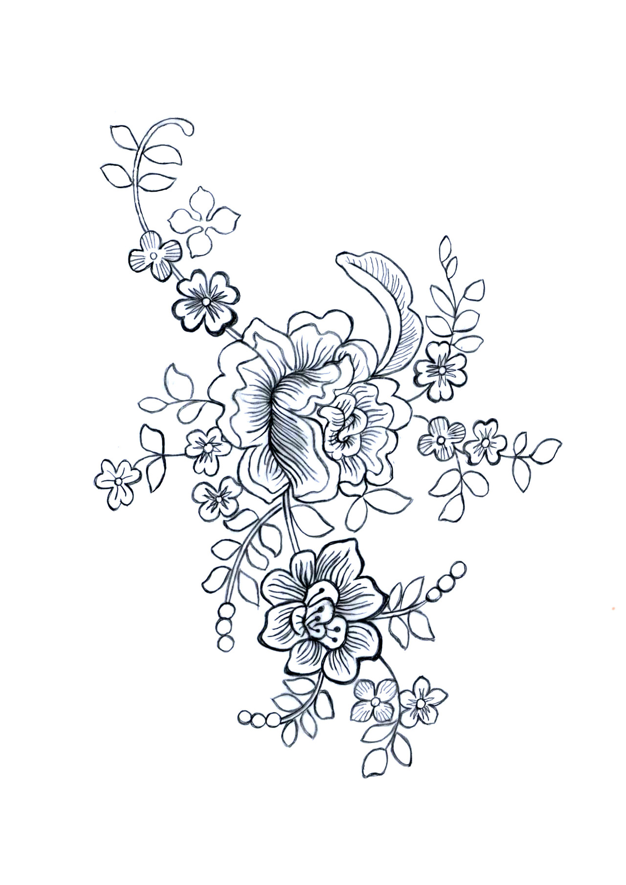 花朵线型白描图服装高定蕾丝礼服图案设计（图ZMzYzMDIyNDM2） - 图案 - 站酷设计师一雯子一原创素材 - 站酷ZCOOL
