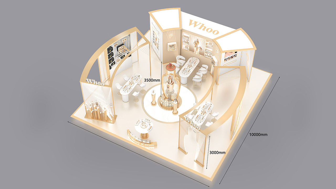 化妆品展台设计 品牌方天率丹(WHOO)展台三维设计