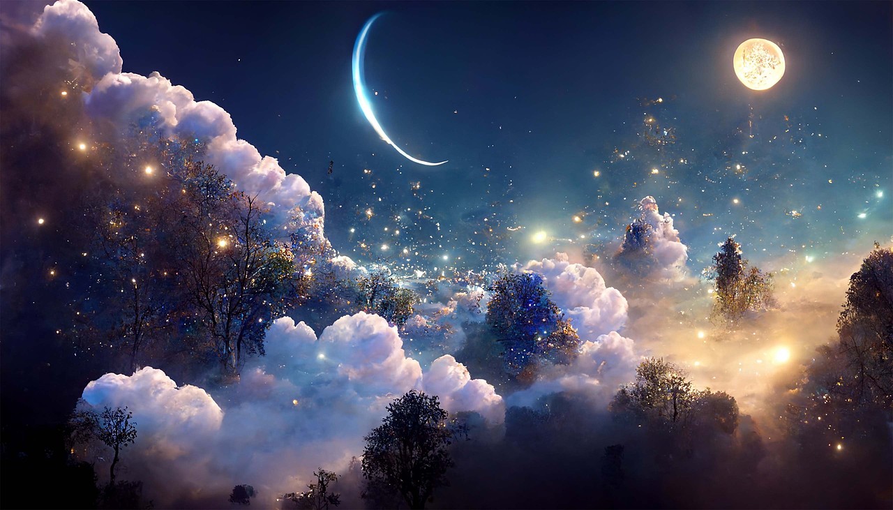 星空瀑布海水月