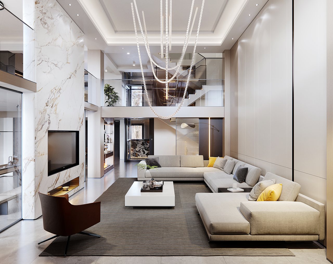 挑空别墅 现代复式客餐厅